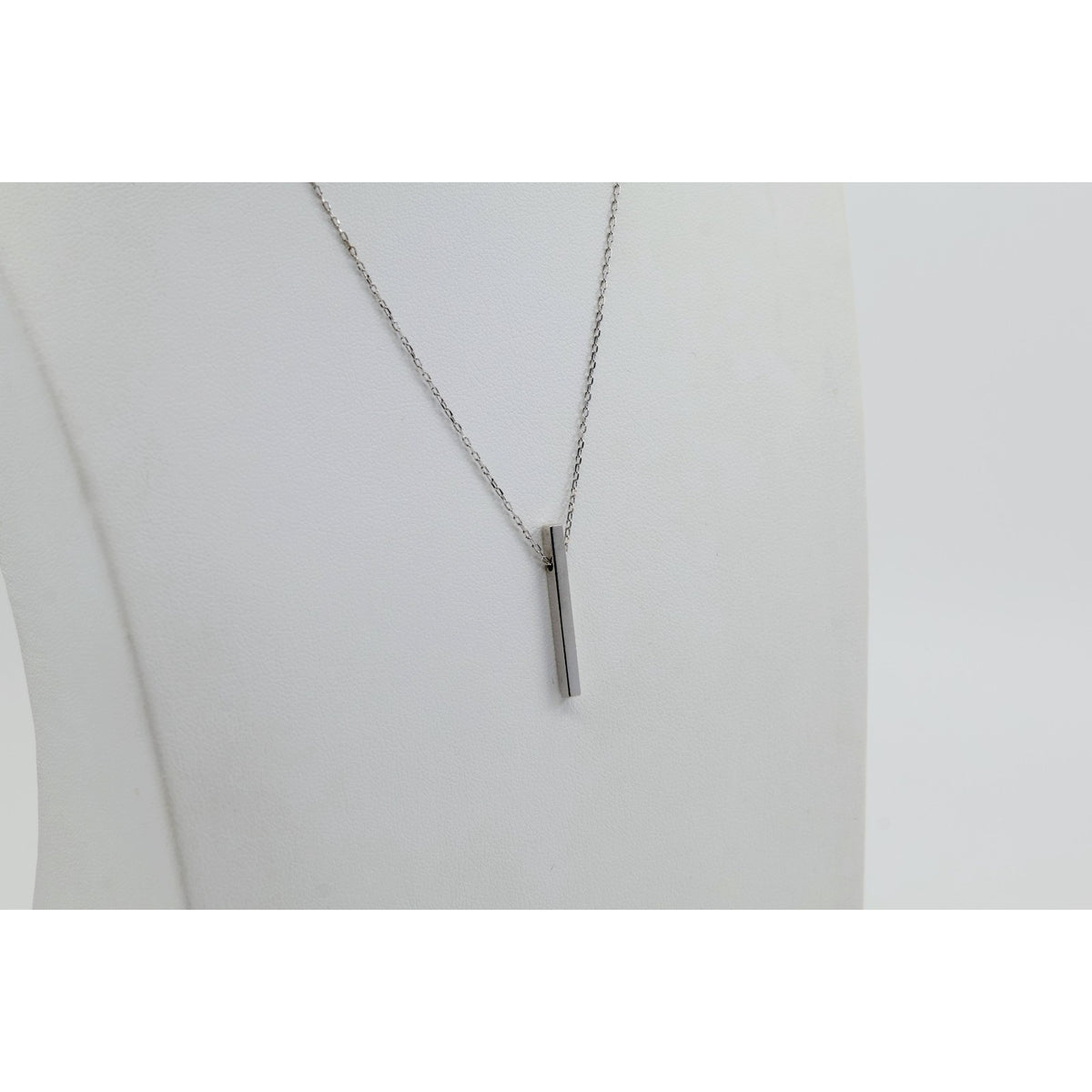 Thin 14K White Gold Diamond Vertical Bar Pendant Chain Necklace