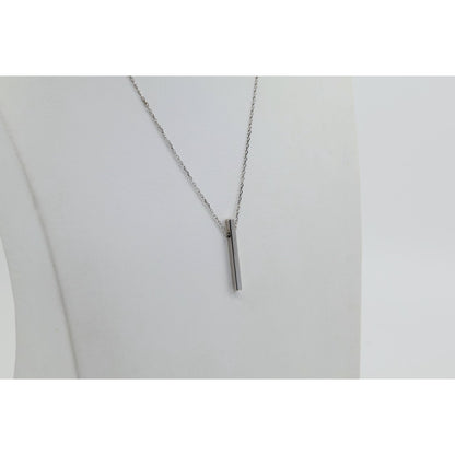 Thin 14K White Gold Diamond Vertical Bar Pendant Chain Necklace