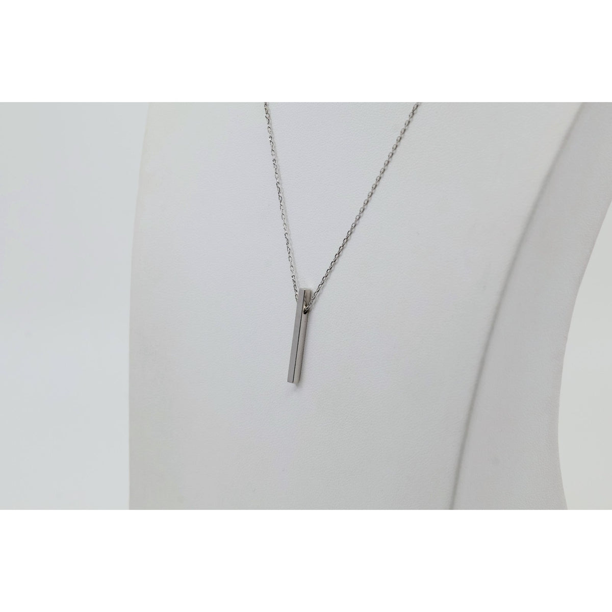 Thin 14K White Gold Diamond Vertical Bar Pendant Chain Necklace