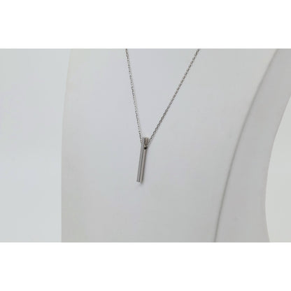 Thin 14K White Gold Diamond Vertical Bar Pendant Chain Necklace