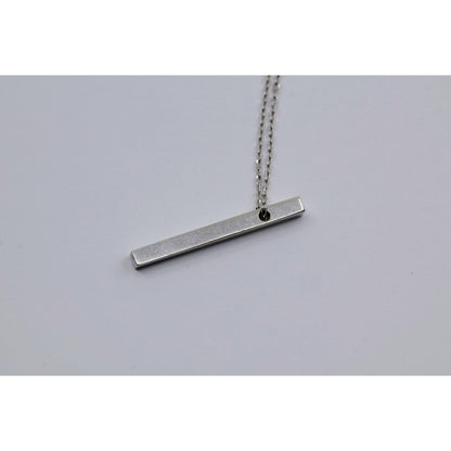 Thin 14K White Gold Diamond Vertical Bar Pendant Chain Necklace