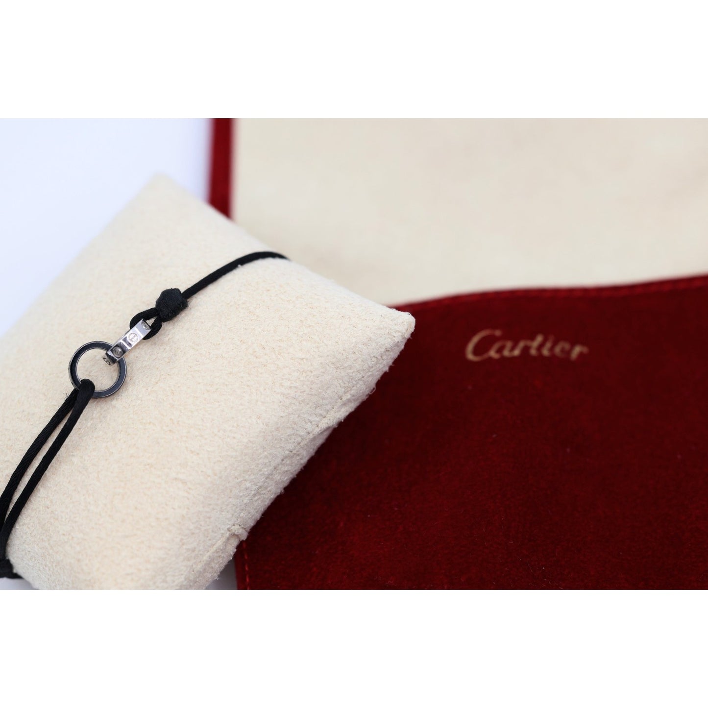 Cartier 18K White Gold Ceramic 4 Diamond LOVE Cord Bracelet