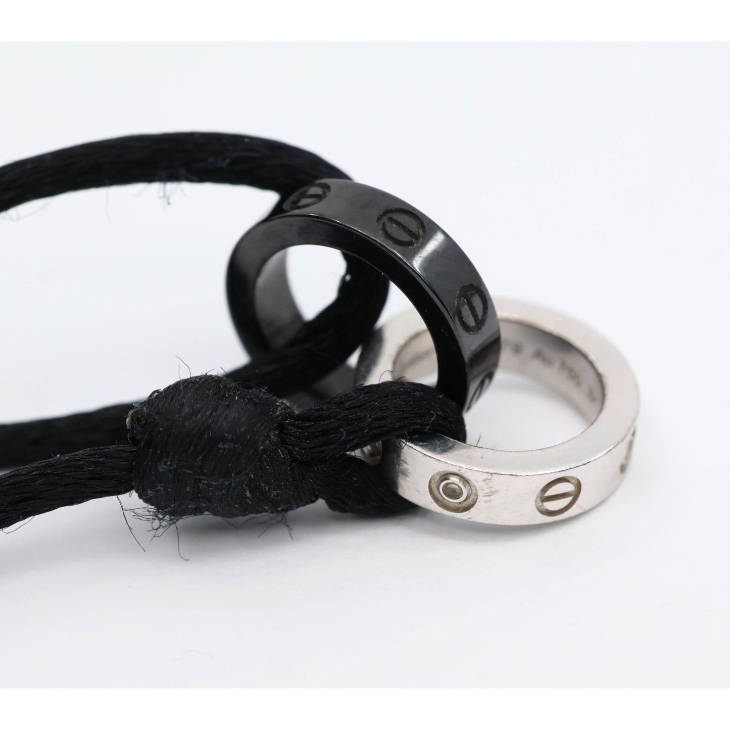 Cartier 18K White Gold Ceramic 4 Diamond LOVE Cord Bracelet