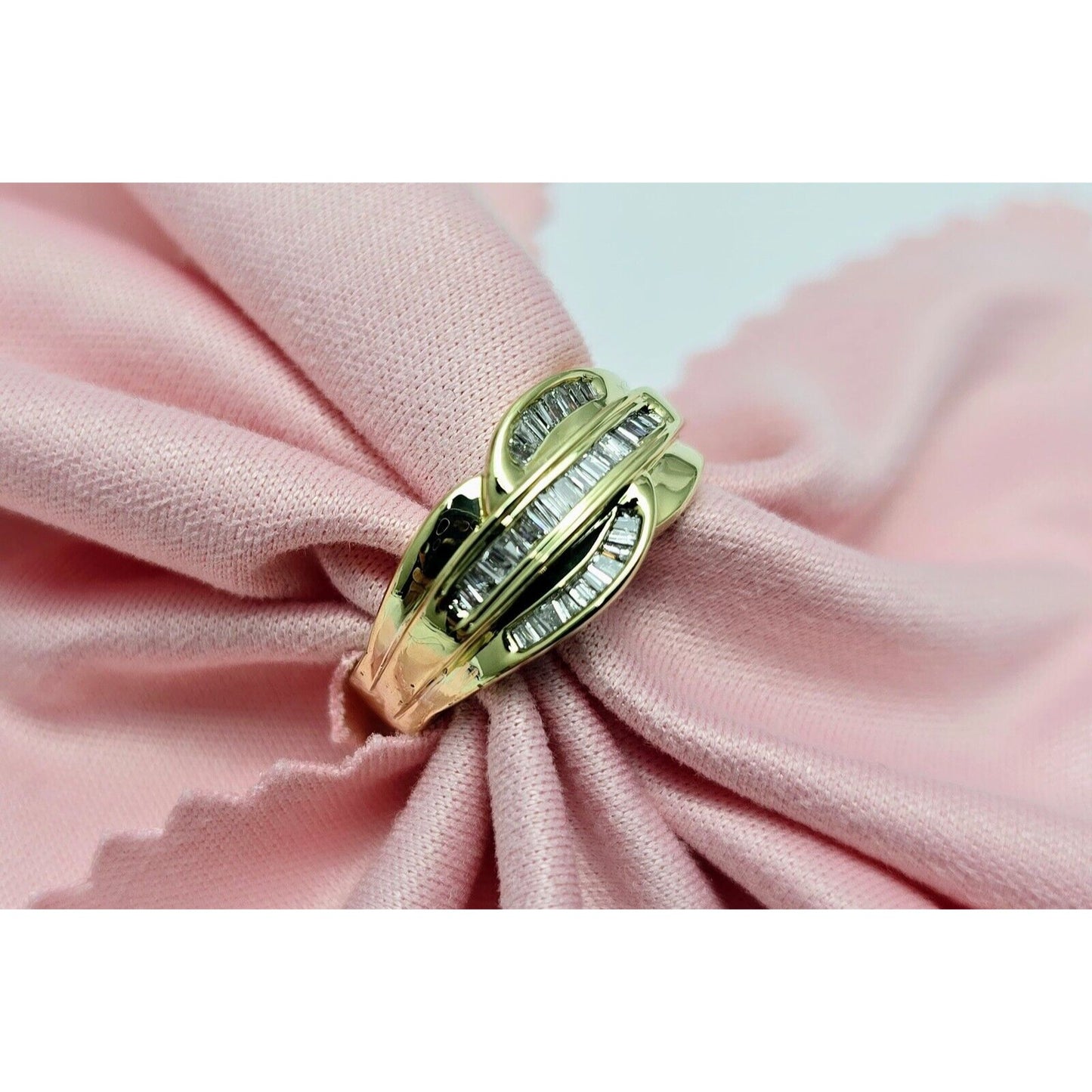 14K Yellow Gold Baguette Diamond Swirl Ring