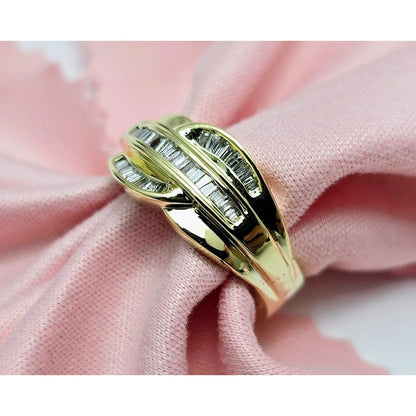 14K Yellow Gold Baguette Diamond Swirl Ring