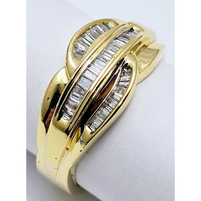 14K Yellow Gold Baguette Diamond Swirl Ring