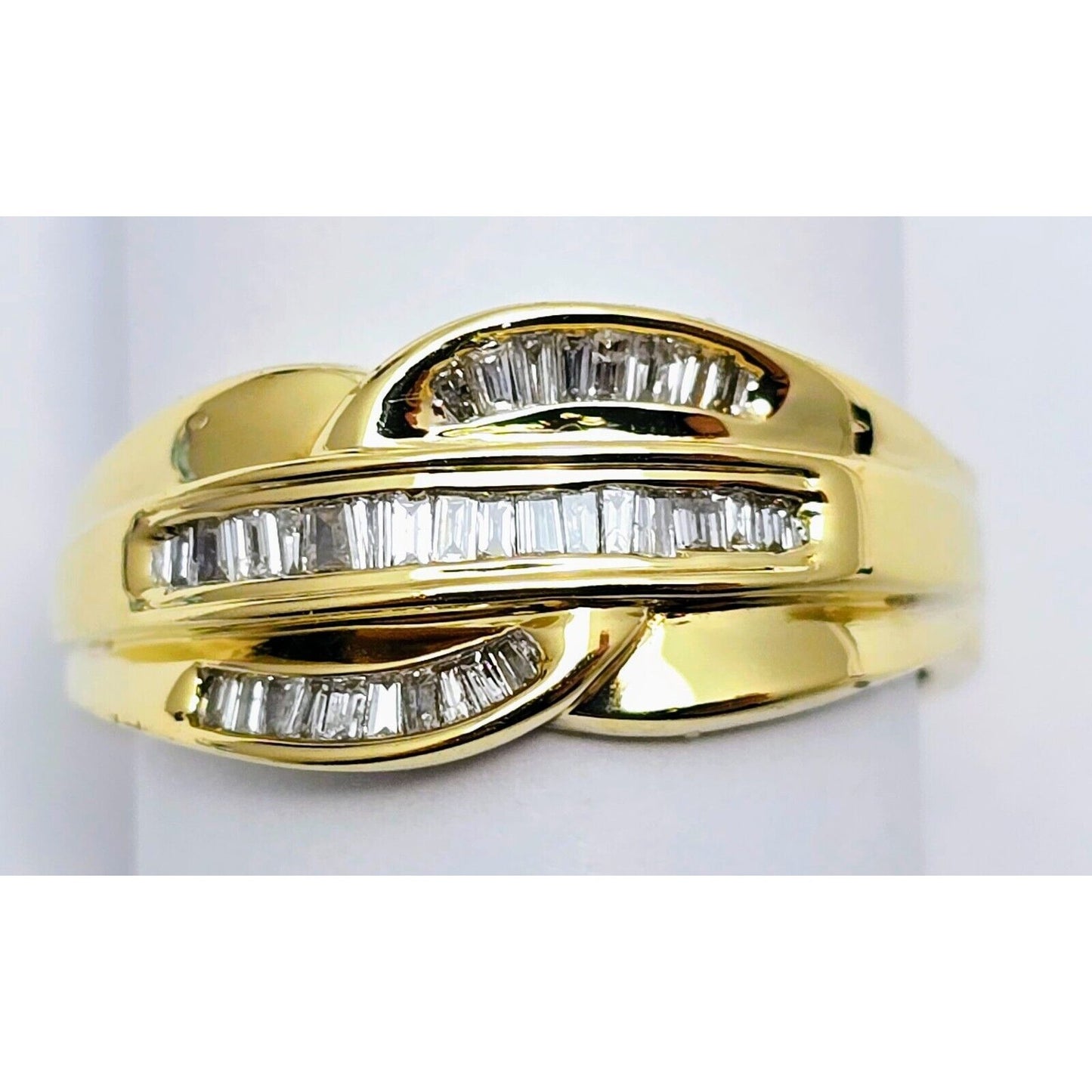 14K Yellow Gold Baguette Diamond Swirl Ring