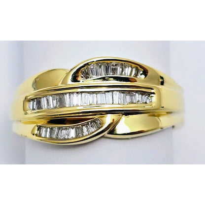 14K Yellow Gold Baguette Diamond Swirl Ring