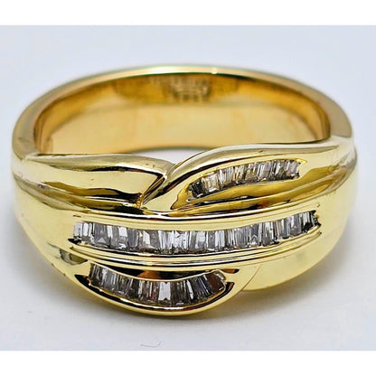 14K Yellow Gold Baguette Diamond Swirl Ring