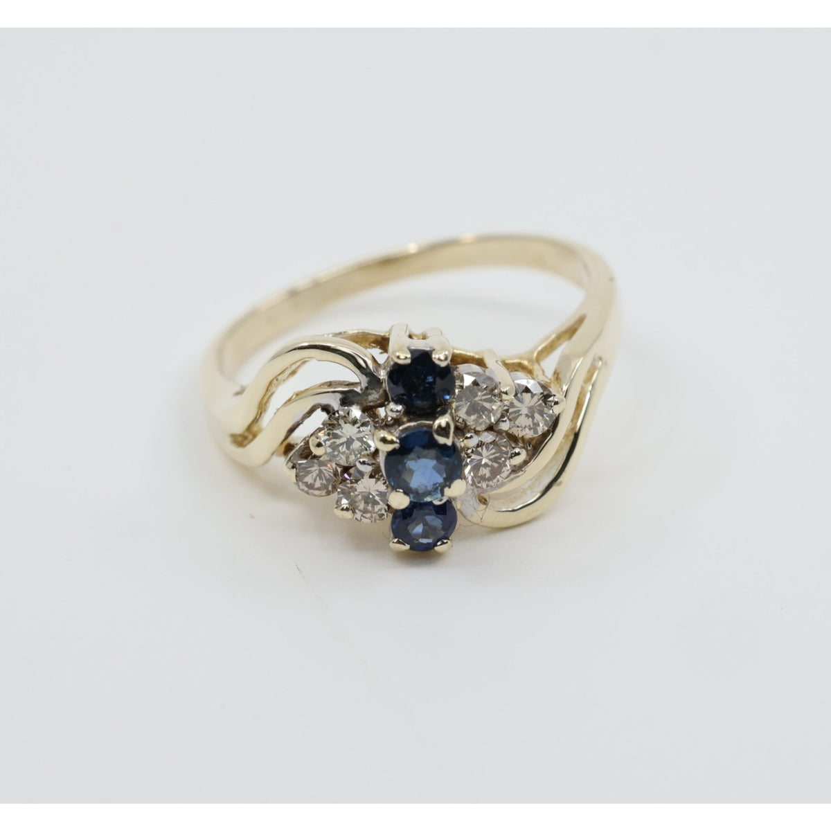 14K Yellow Gold Sapphire & Diamond Cluster Bypass Cocktail Ring