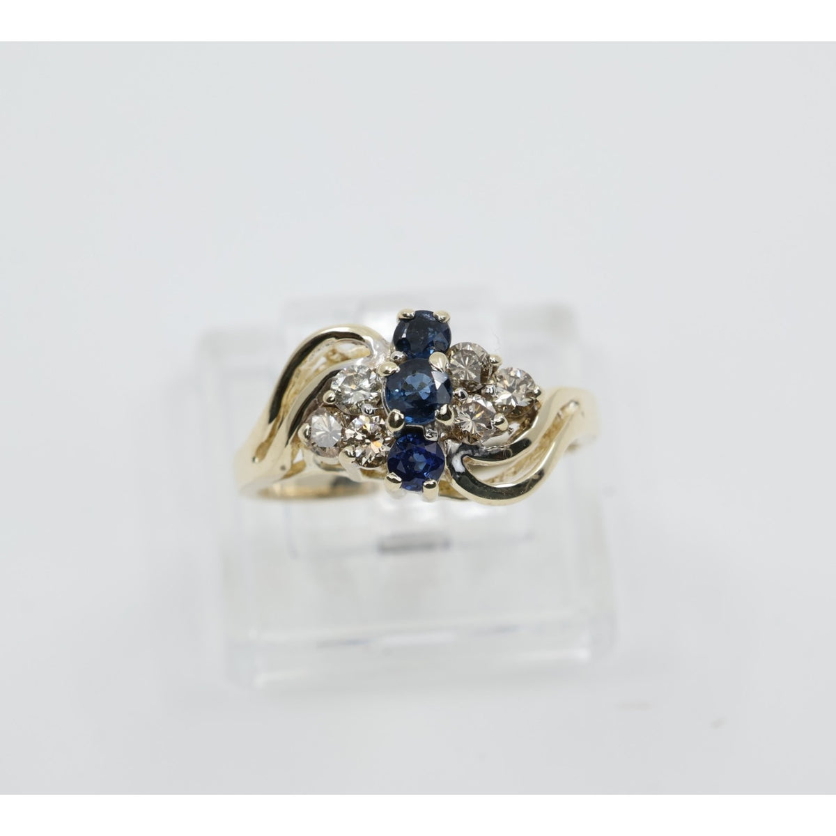 14K Yellow Gold Sapphire & Diamond Cluster Bypass Cocktail Ring
