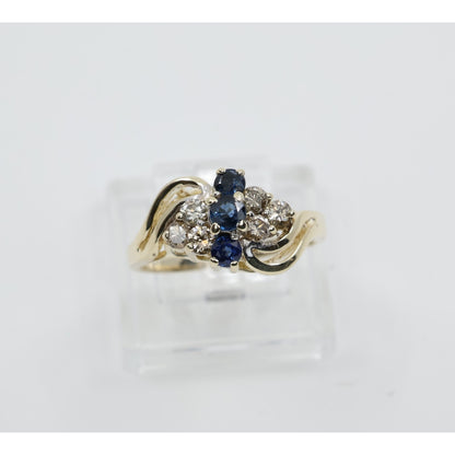 14K Yellow Gold Sapphire & Diamond Cluster Bypass Cocktail Ring