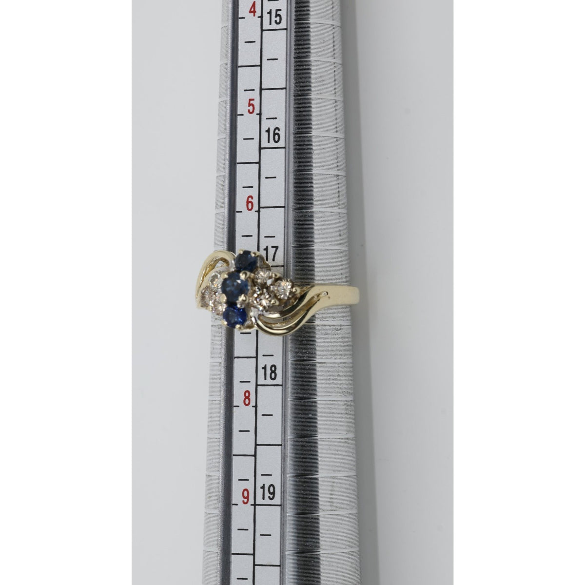 14K Yellow Gold Sapphire & Diamond Cluster Bypass Cocktail Ring