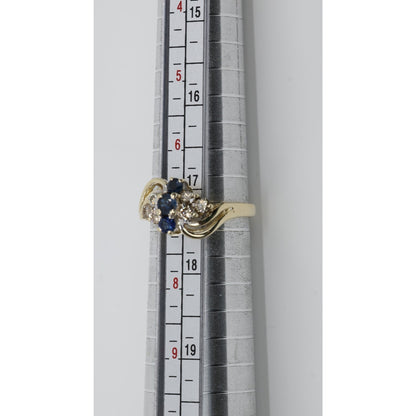 14K Yellow Gold Sapphire & Diamond Cluster Bypass Cocktail Ring