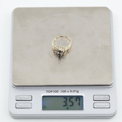 14K Yellow Gold Sapphire & Diamond Cluster Bypass Cocktail Ring
