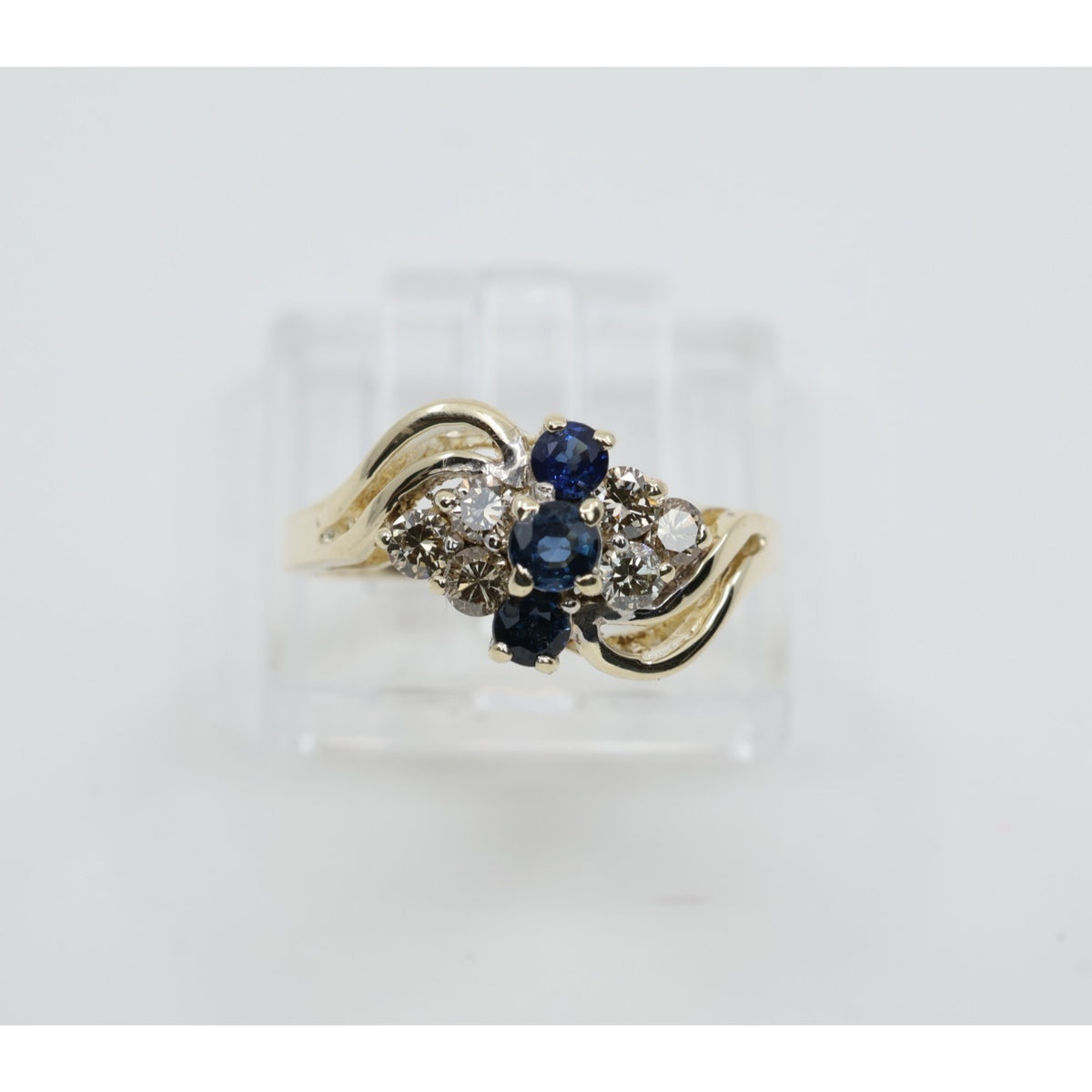 14K Yellow Gold Sapphire & Diamond Cluster Bypass Cocktail Ring