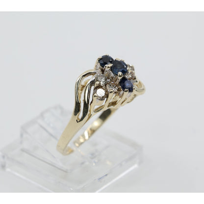 14K Yellow Gold Sapphire & Diamond Cluster Bypass Cocktail Ring