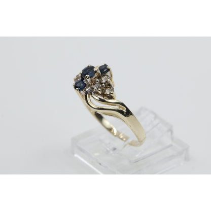 14K Yellow Gold Sapphire & Diamond Cluster Bypass Cocktail Ring