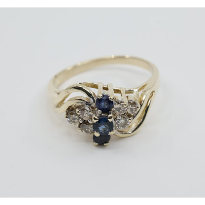 14K Yellow Gold Sapphire & Diamond Cluster Bypass Cocktail Ring