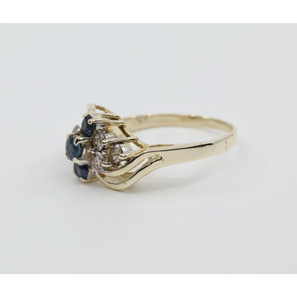 14K Yellow Gold Sapphire & Diamond Cluster Bypass Cocktail Ring