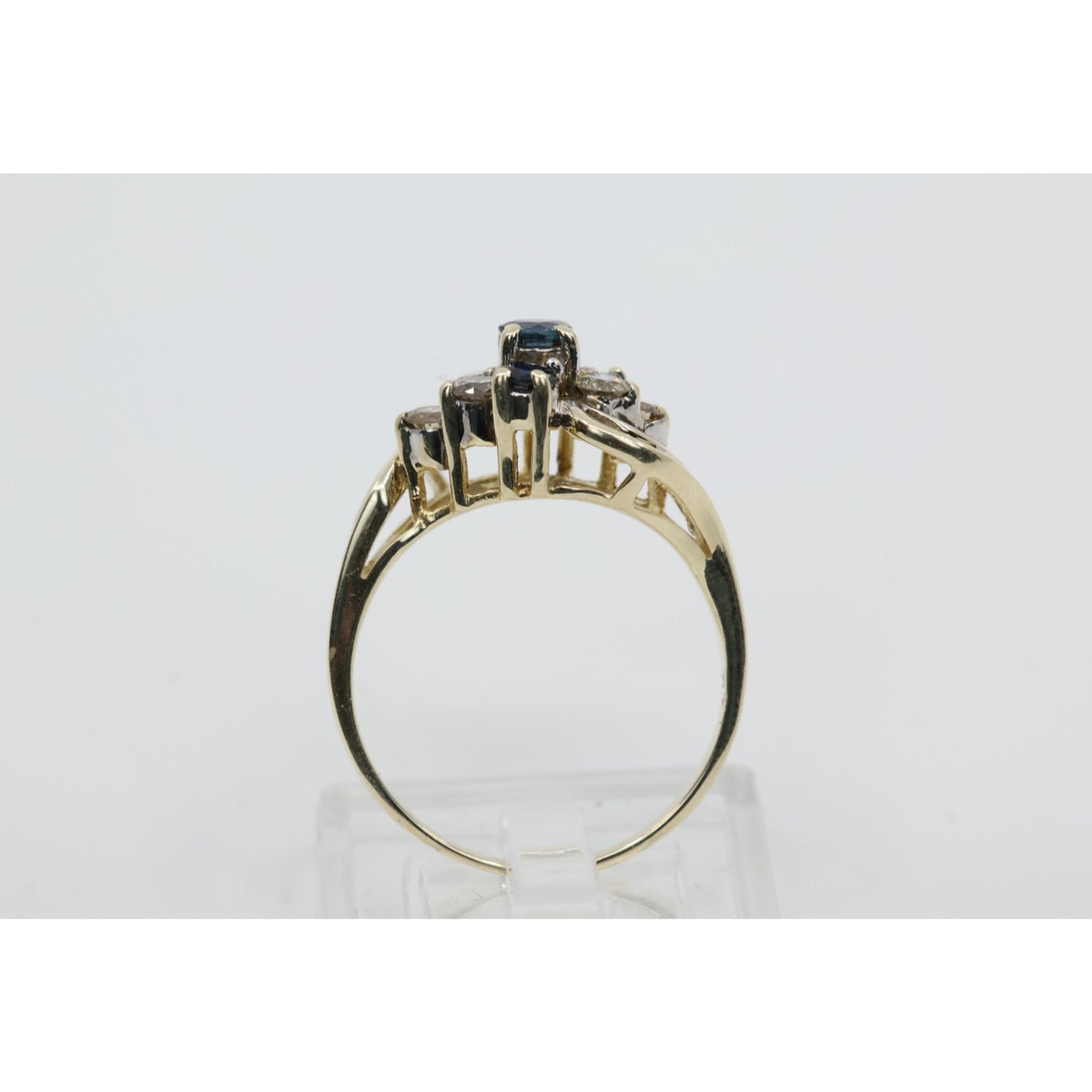 14K Yellow Gold Sapphire & Diamond Cluster Bypass Cocktail Ring