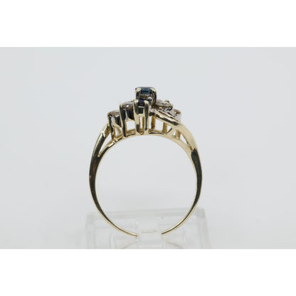 14K Yellow Gold Sapphire & Diamond Cluster Bypass Cocktail Ring