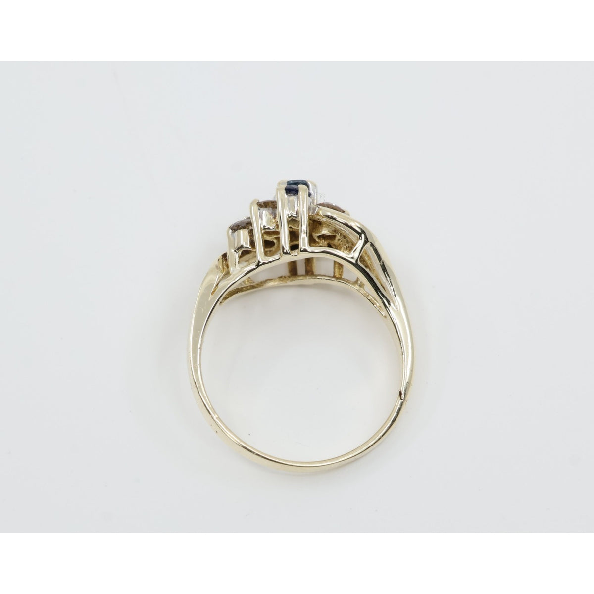 14K Yellow Gold Sapphire & Diamond Cluster Bypass Cocktail Ring
