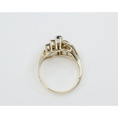 14K Yellow Gold Sapphire & Diamond Cluster Bypass Cocktail Ring