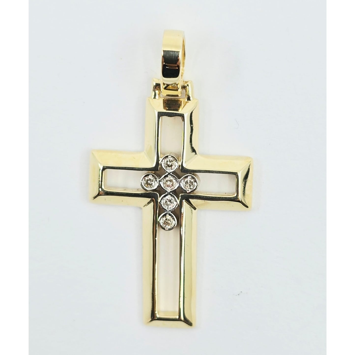 14K Yellow Gold Designer Religious Diamond Cross Pendant Charm