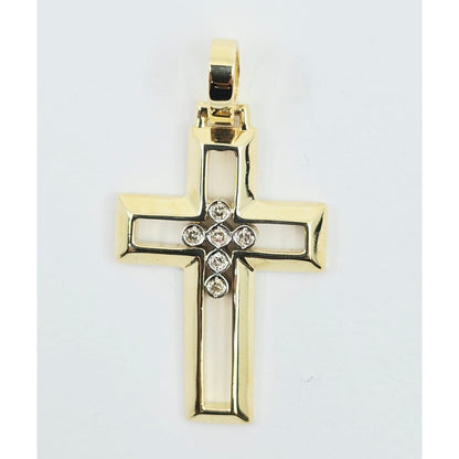 14K Yellow Gold Designer Religious Diamond Cross Pendant Charm