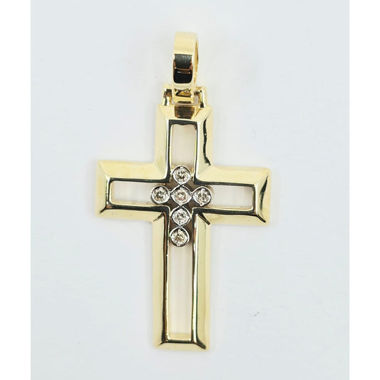 14K Yellow Gold Designer Religious Diamond Cross Pendant Charm