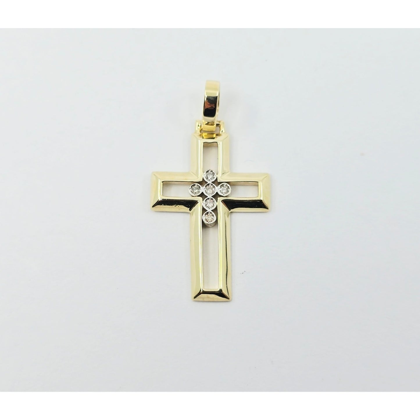 14K Yellow Gold Designer Religious Diamond Cross Pendant Charm