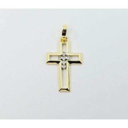 14K Yellow Gold Designer Religious Diamond Cross Pendant Charm