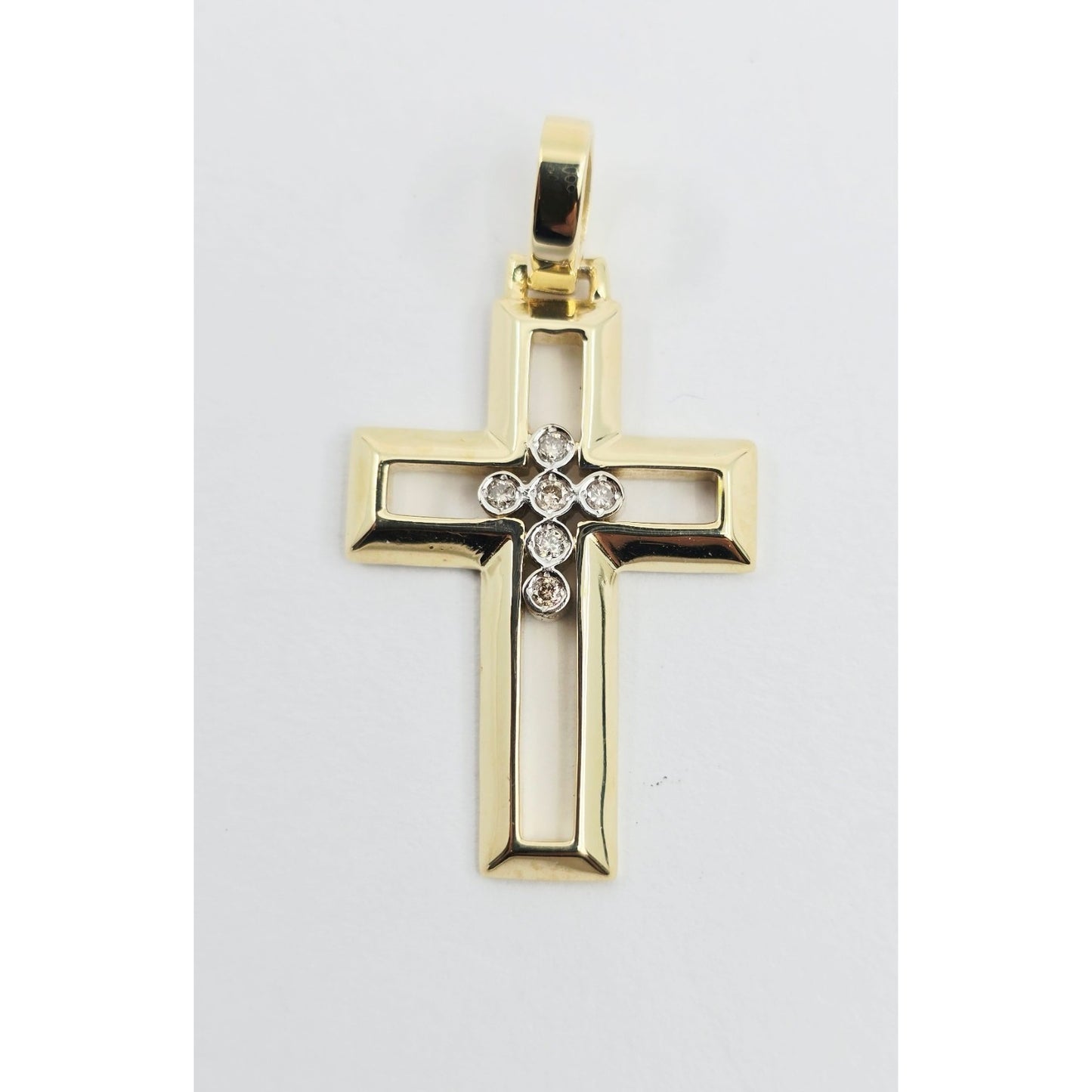 14K Yellow Gold Designer Religious Diamond Cross Pendant Charm
