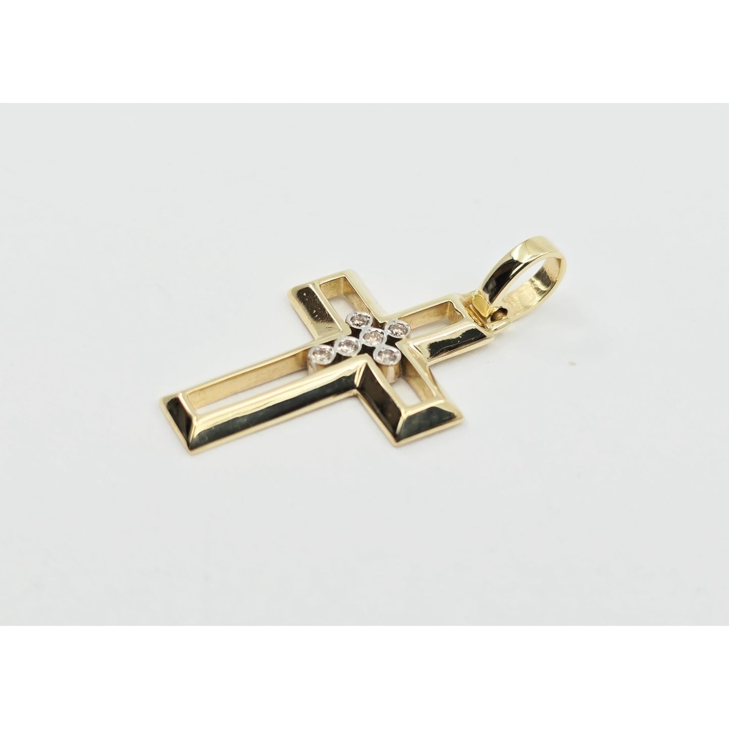14K Yellow Gold Designer Religious Diamond Cross Pendant Charm