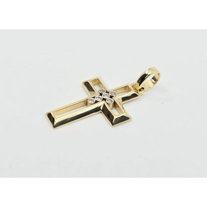 14K Yellow Gold Designer Religious Diamond Cross Pendant Charm