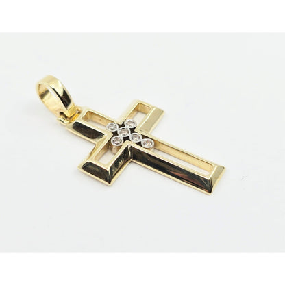 14K Yellow Gold Designer Religious Diamond Cross Pendant Charm