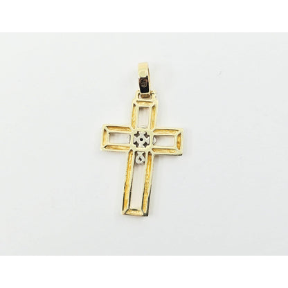 14K Yellow Gold Designer Religious Diamond Cross Pendant Charm