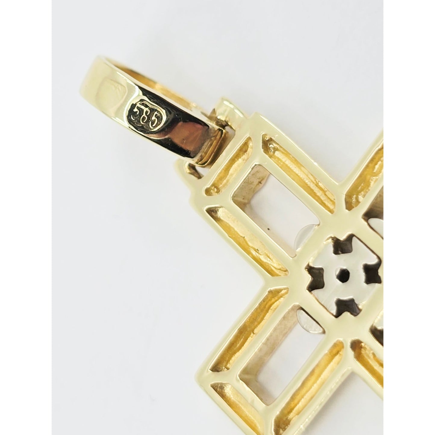 14K Yellow Gold Designer Religious Diamond Cross Pendant Charm