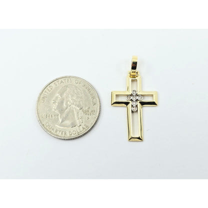 14K Yellow Gold Designer Religious Diamond Cross Pendant Charm