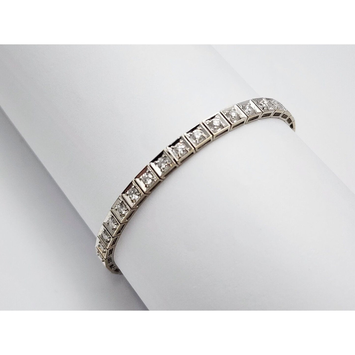 18K White Gold Diamond Tennis Link Bracelet