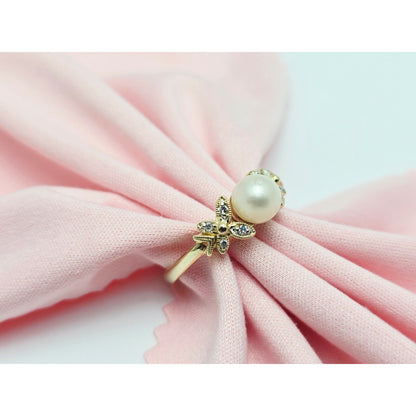 14K Yellow Gold Pearl & Diamond Butterfly Ring