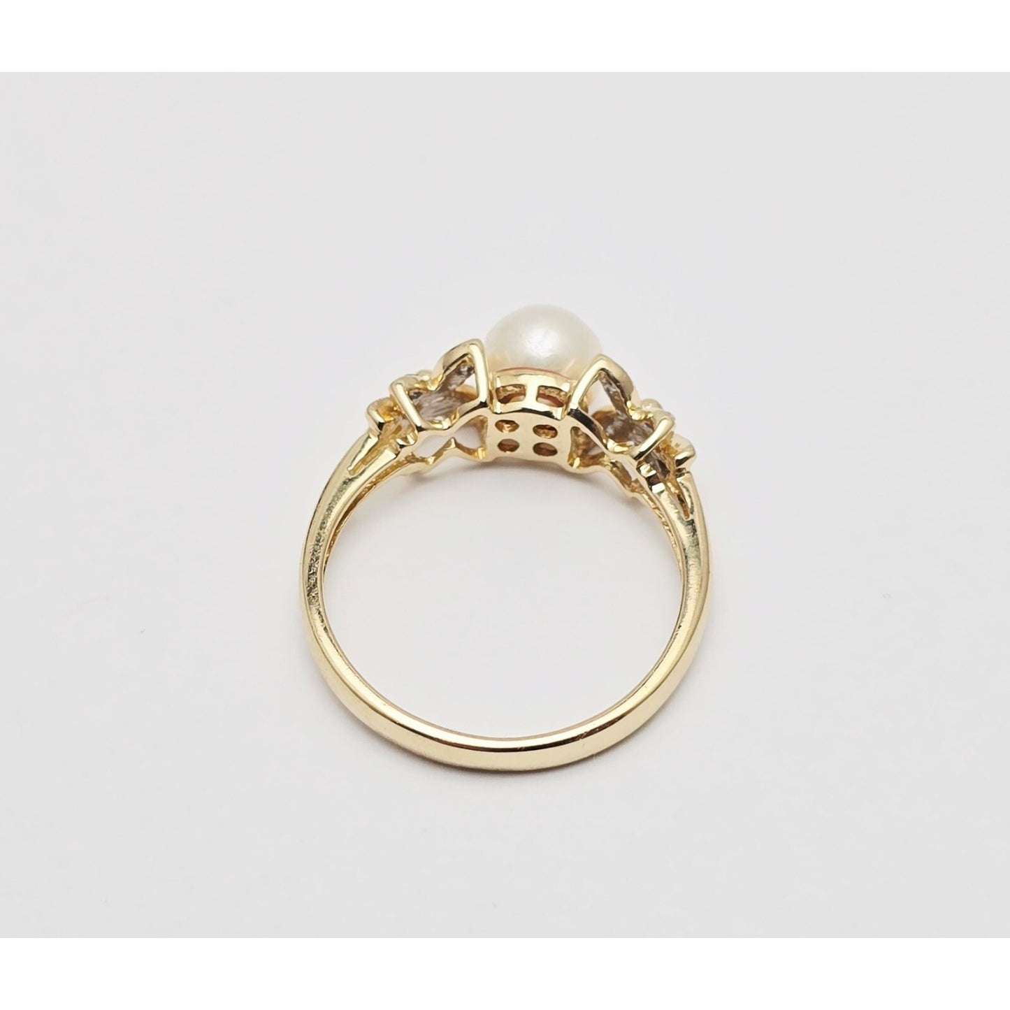 14K Yellow Gold Pearl & Diamond Butterfly Ring