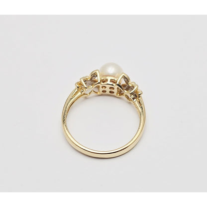 14K Yellow Gold Pearl & Diamond Butterfly Ring