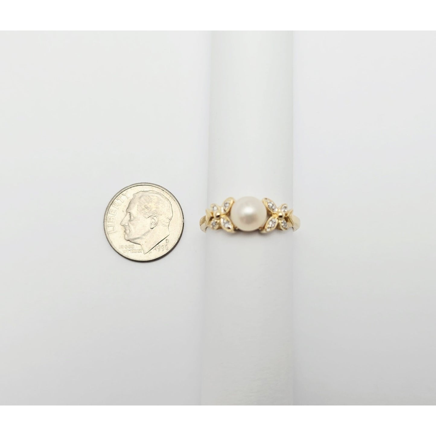 14K Yellow Gold Pearl & Diamond Butterfly Ring