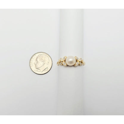 14K Yellow Gold Pearl & Diamond Butterfly Ring