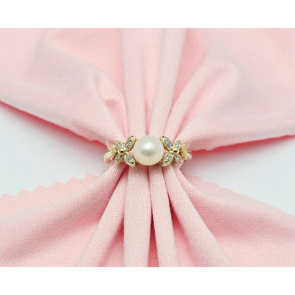 14K Yellow Gold Pearl & Diamond Butterfly Ring