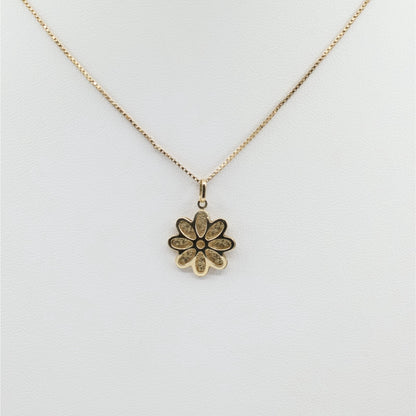 14K Yellow Gold Diamond Cut Floral Flower Petal Charm Pendant