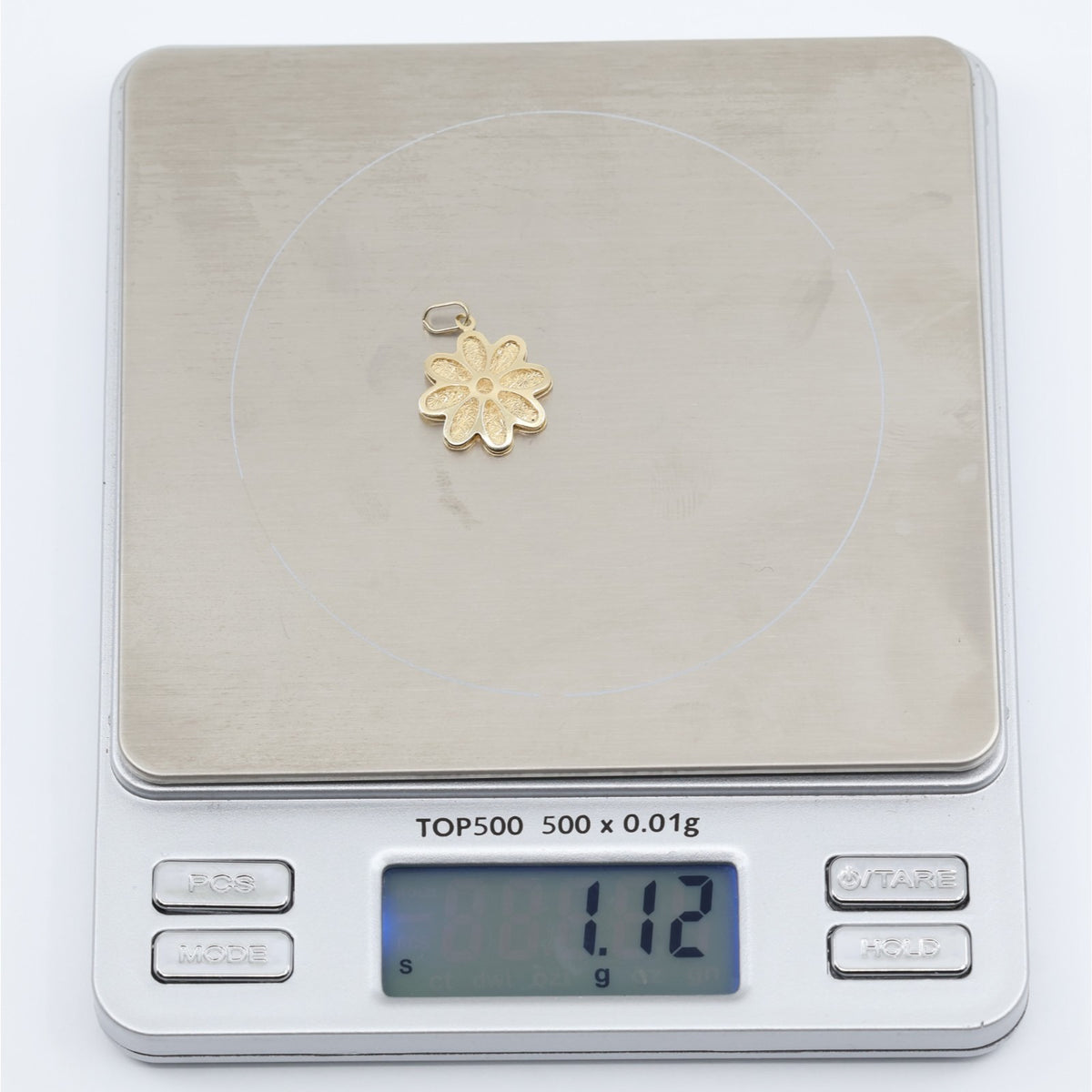 14K Yellow Gold Diamond Cut Floral Flower Petal Charm Pendant