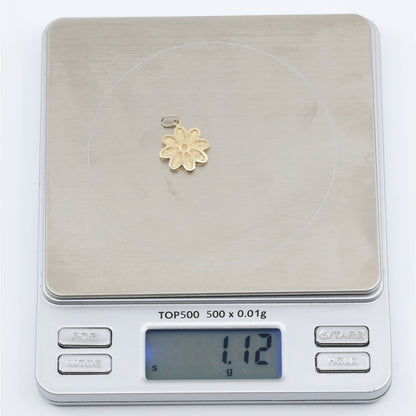 14K Yellow Gold Diamond Cut Floral Flower Petal Charm Pendant